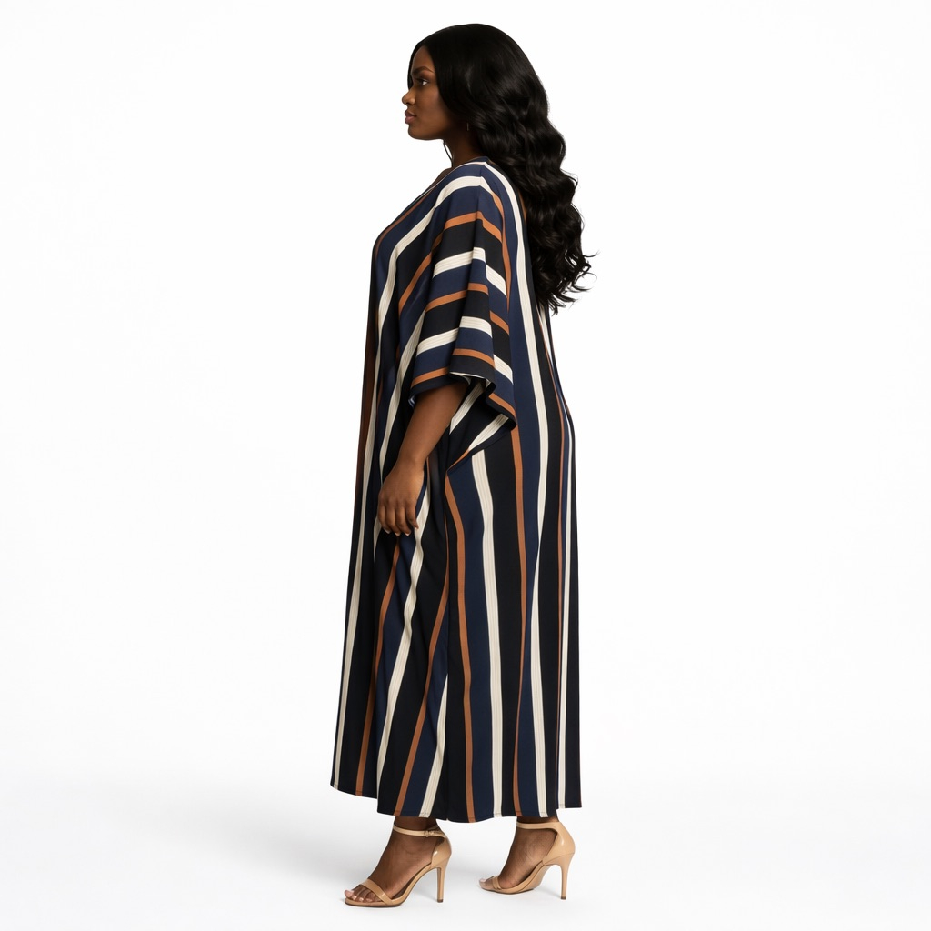 Premium Vertical Stripe Loose  Fit Maxi Kaftan Dress