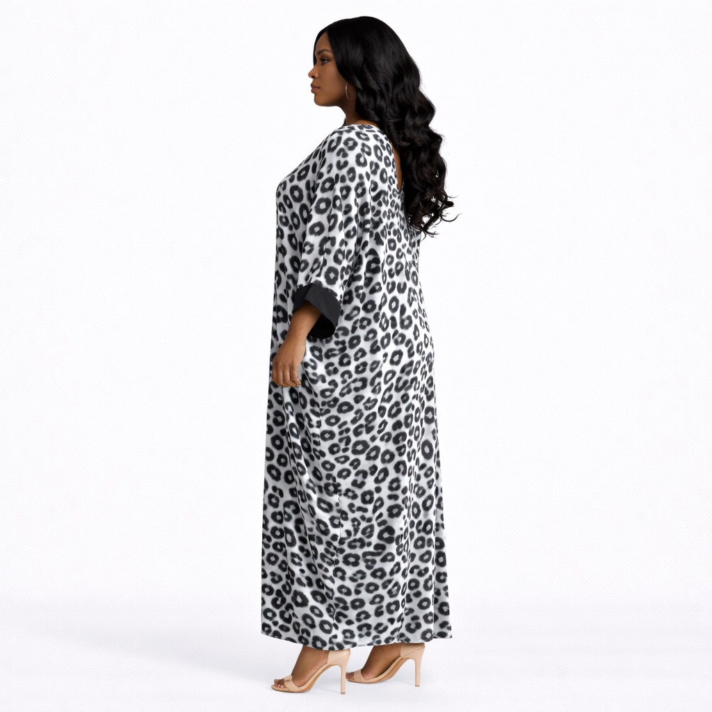 Premium Leopard Print Loose Fit Maxi Kaftan Dress  with Back Cut Out