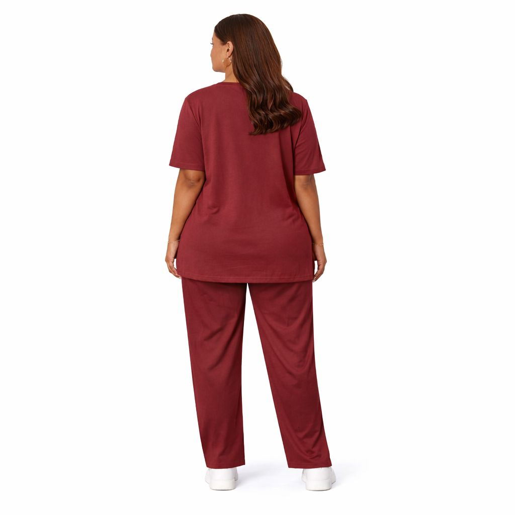 Burgundy and Nude Color Block Co Ord Set Casual Two Piece Outfit