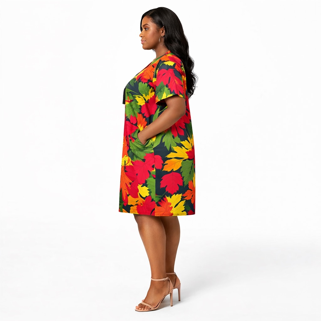 Premium Multicolor Leaf Print Loose Fit Midi Kaftan Dress  with Tassel Detail