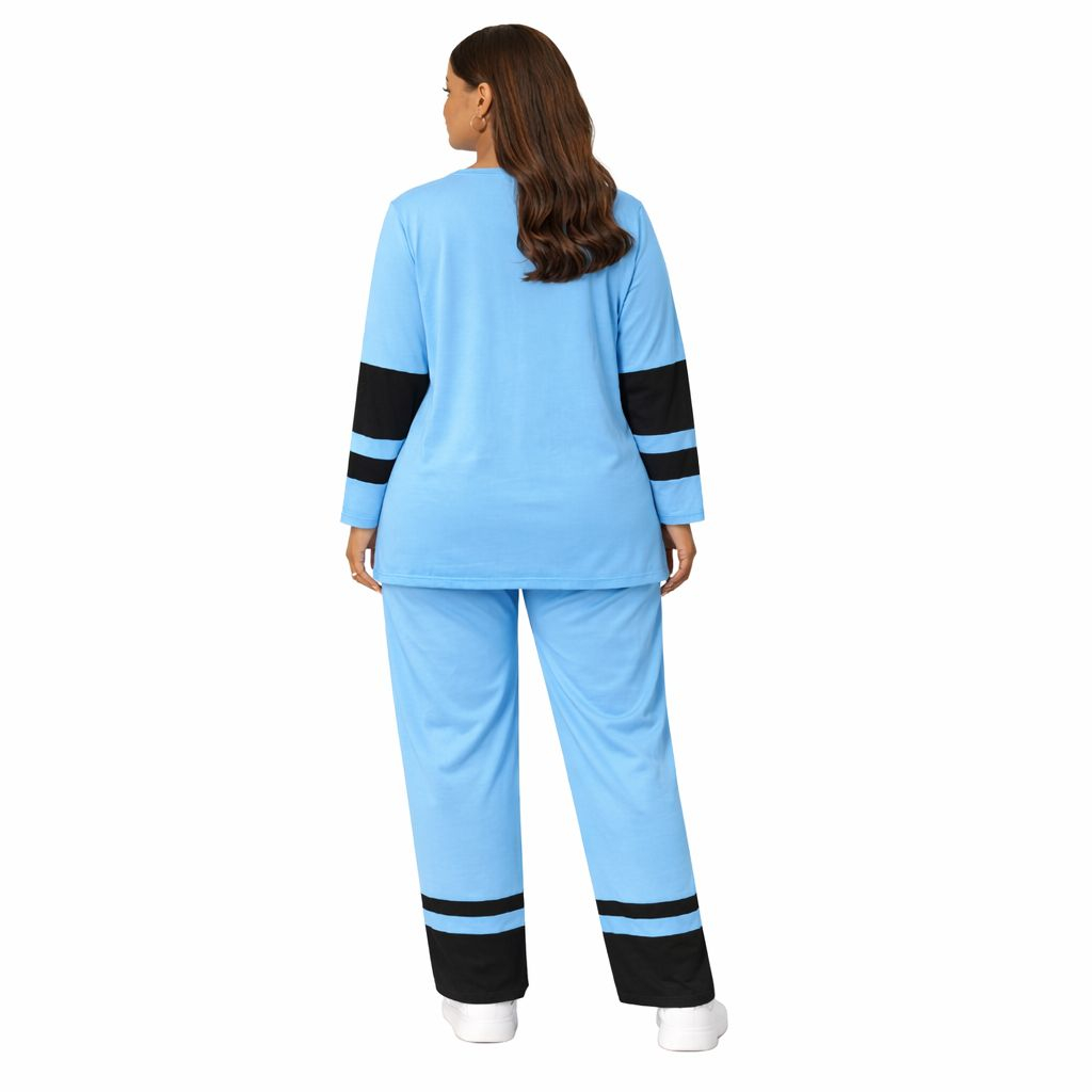 Sky Blue and Black Co Ord Set Casual Two Piece Outfit