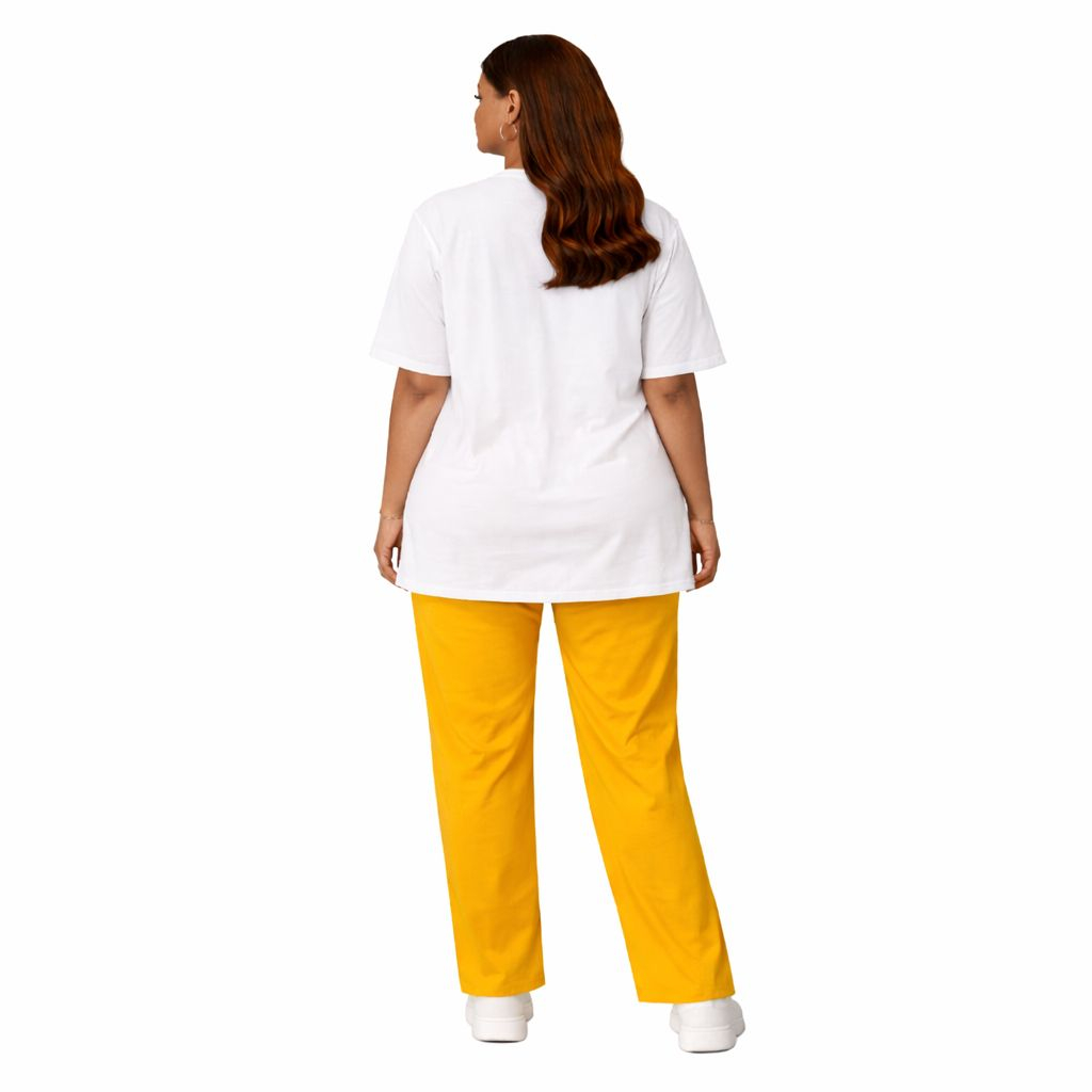 Mustard Yellow and  White Color Block Co Ord Set Casual Two Piece set