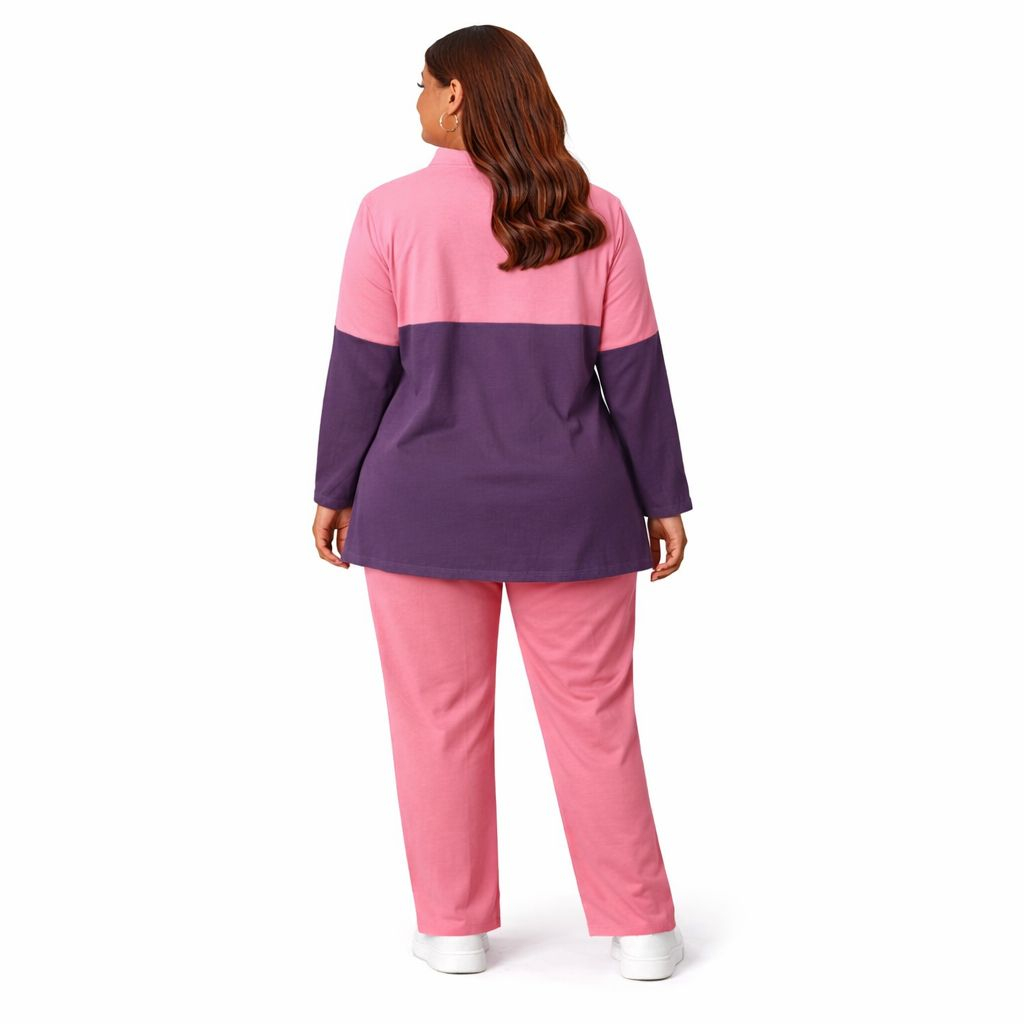 Pink and Plum Button Front Co Ord Set Casual Two Piece Outfit