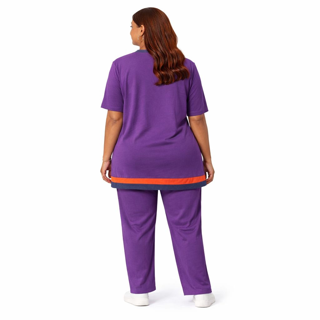 Purple and Red Stripe Detail Co Ord Set Casual Two Piece Outfit