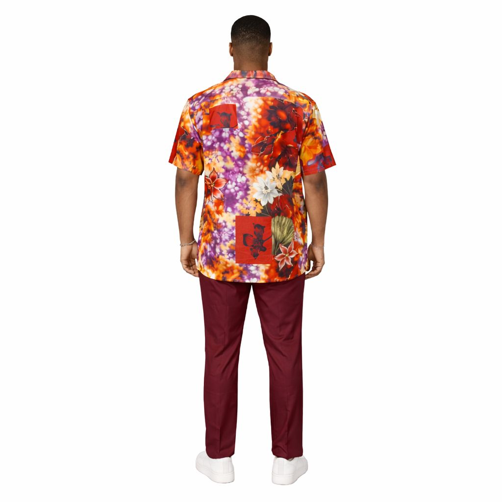 Multicolor Floral Print Shirt and Burgundy Pants Set