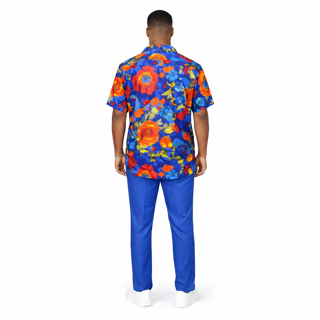 Mens Blue Floral Print Shirt and Matching Pants Set