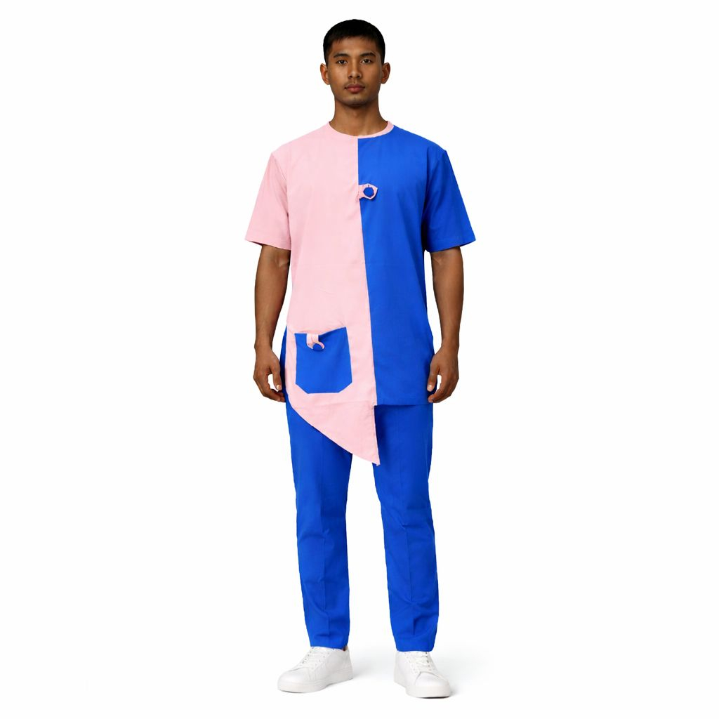 Unisex Color Block Asymmetric Top and Pants Set