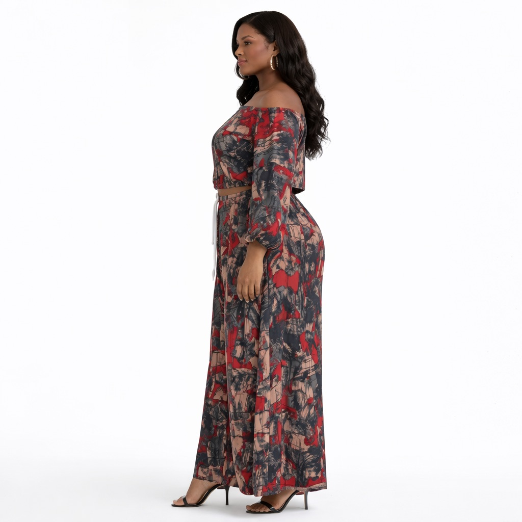 Elegant Abstract Print Two Piece Maxi Skirt Set