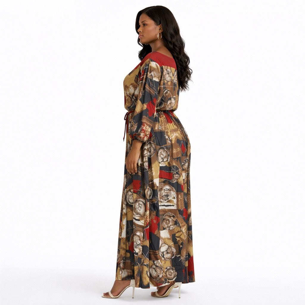 Elegant Abstract Print Two Piece Maxi Set for Women