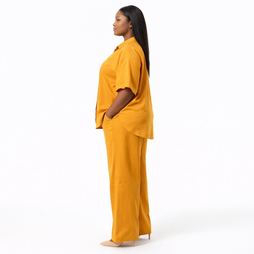 Mustard Relaxed Button Up Top Wide Leg Pant Set