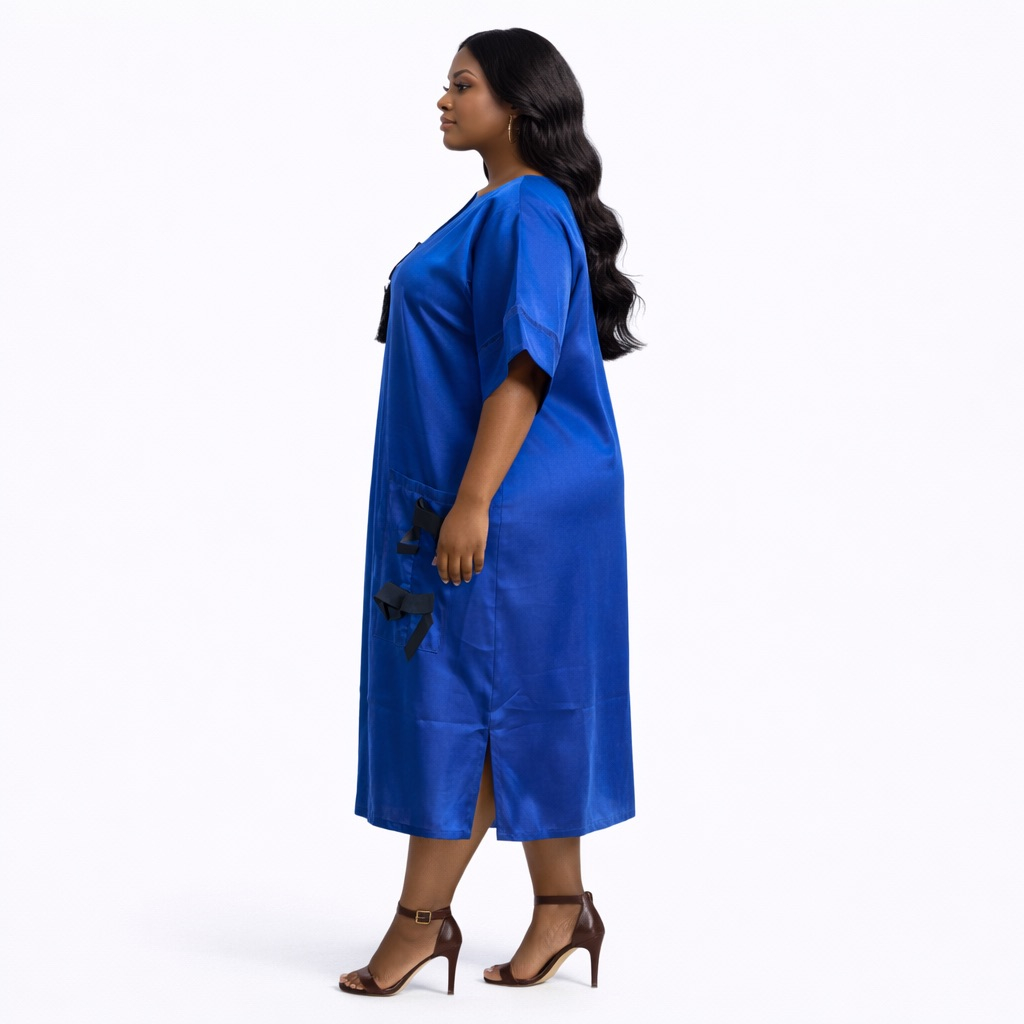 Royal Blue Midi Kaftan  Dress with  Tassel Neckline