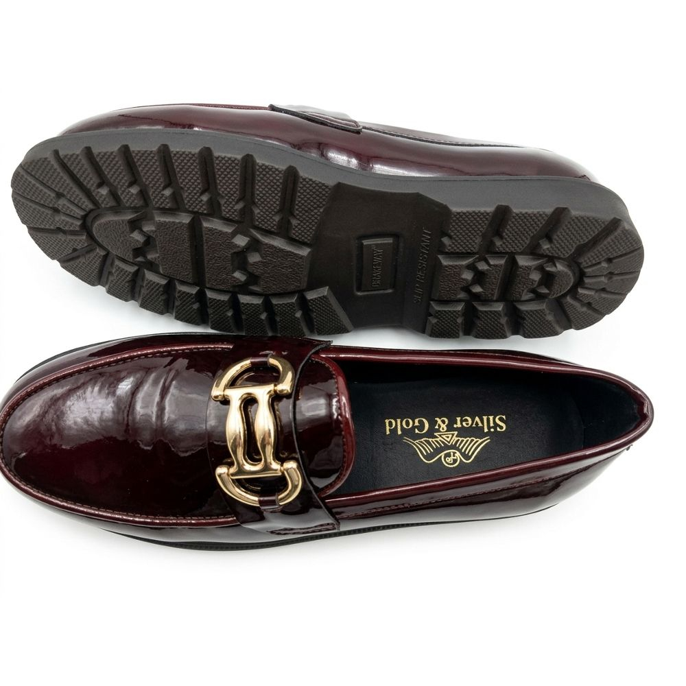 Mens Patent Leather Loafers with Gold Buckle