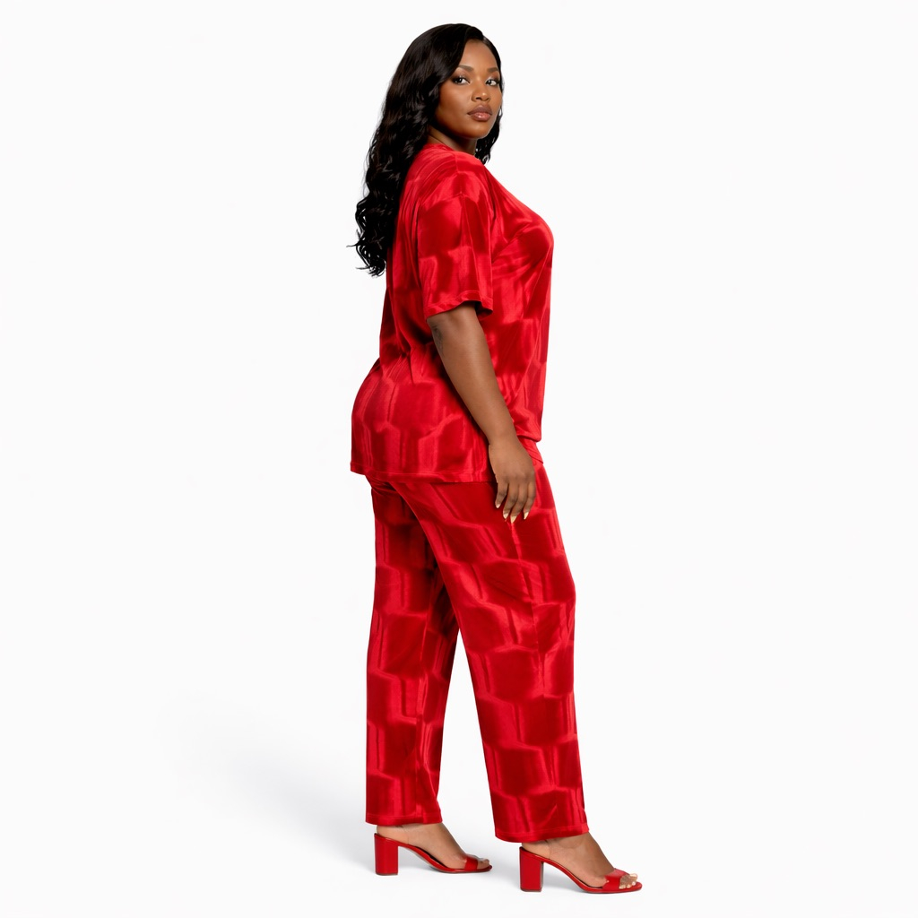 Red Velvet Two Piece Lounge   Set with Relaxed Fit