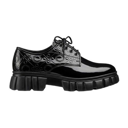 Black Quilted Patent Lace Up Derby Shoes with chunky sole