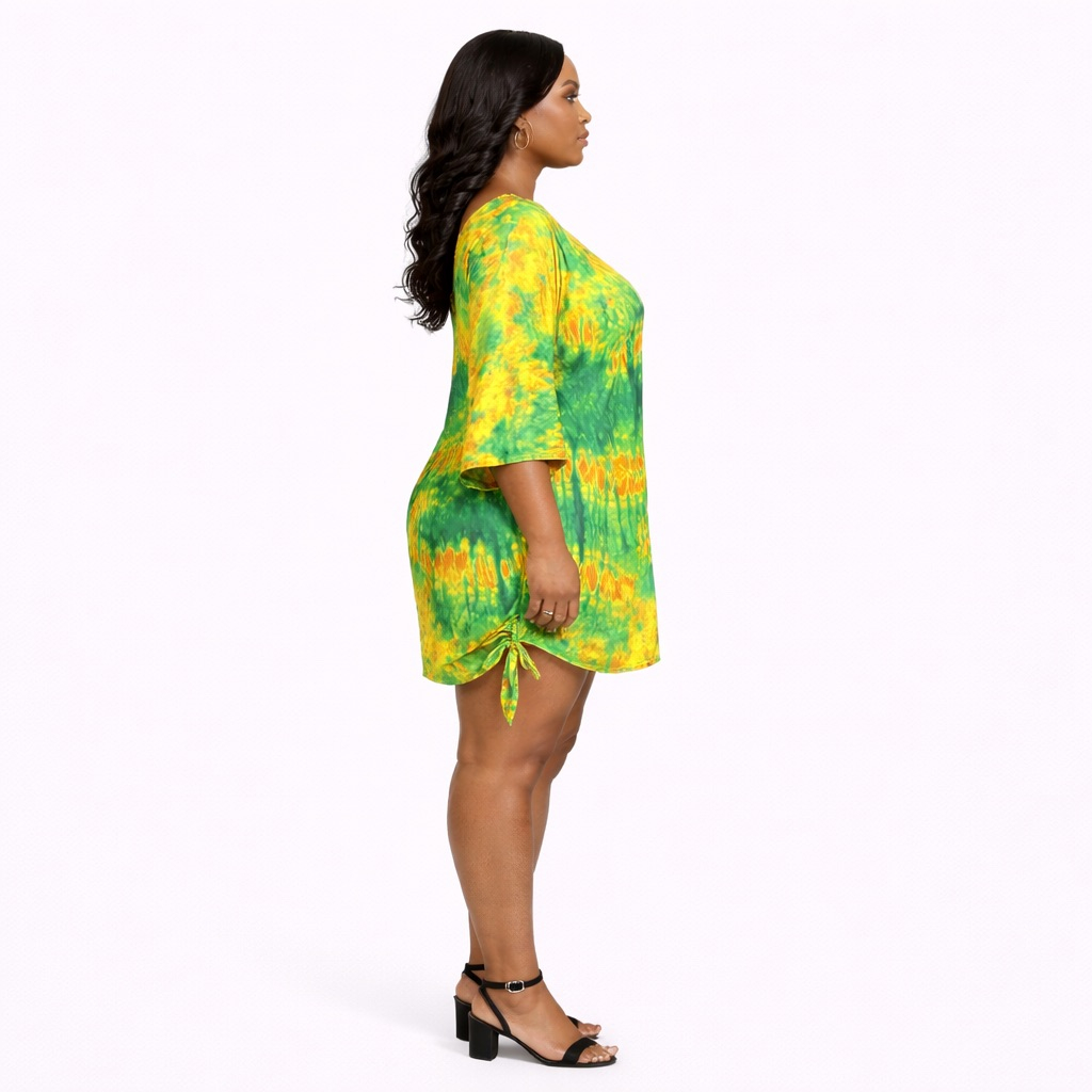 Vibrant Green & Yellow Tie Dye Kaftan Dress