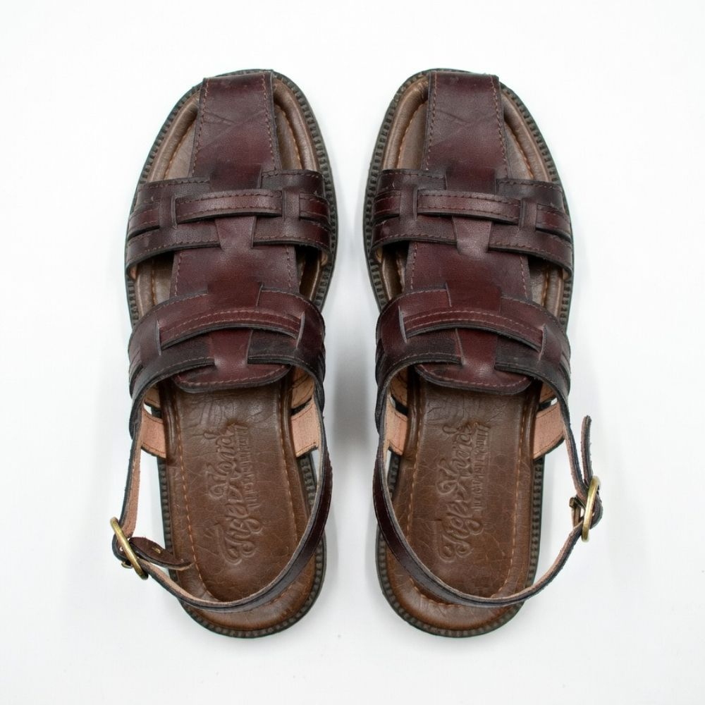 Handcrafted Deep Brown Woven Leather Men Sandals