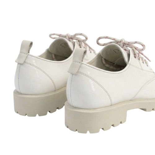 White Chunky Lug Sole Derby Shoes with contrast lace