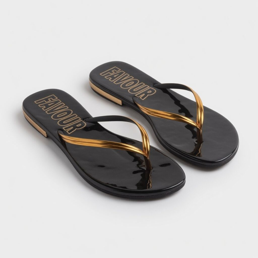 Elegant Black & Gold Women High Shine Thong Sandals