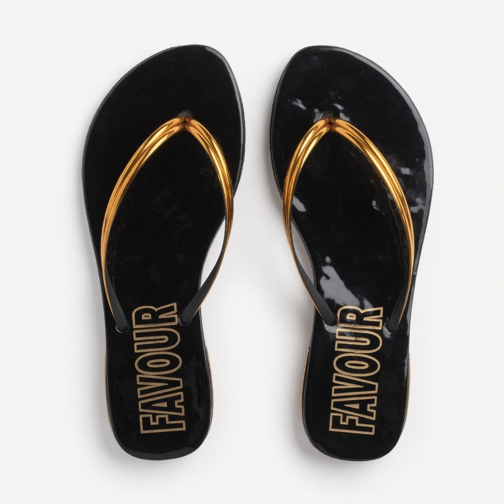 Elegant Black & Gold Women High Shine Thong Sandals