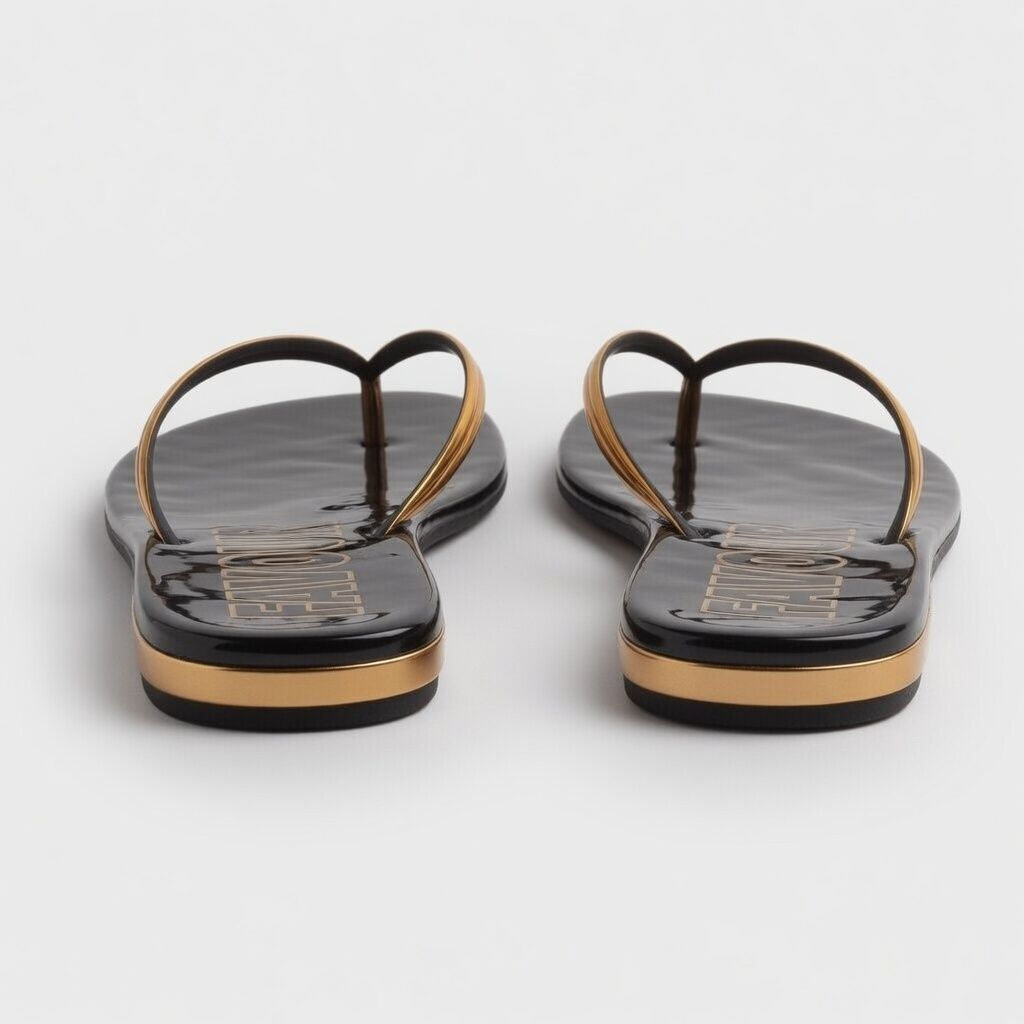 Elegant Black & Gold Women High Shine Thong Sandals