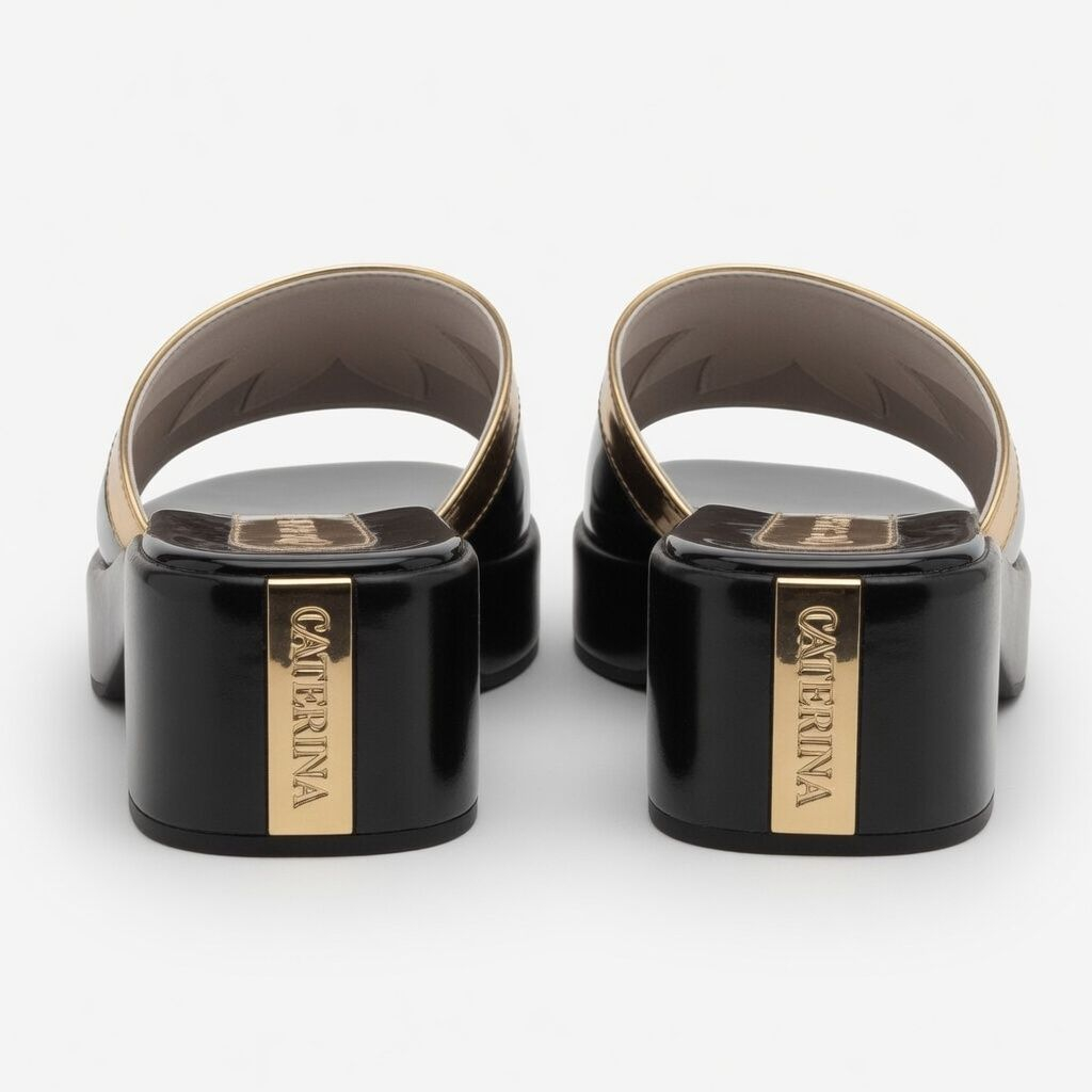 High Shine Platform Slides with Gold Flame Detail