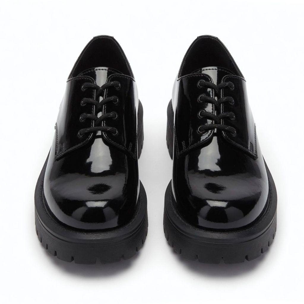 Mens Glossy Chunky Sole Lace Up Derby Shoes