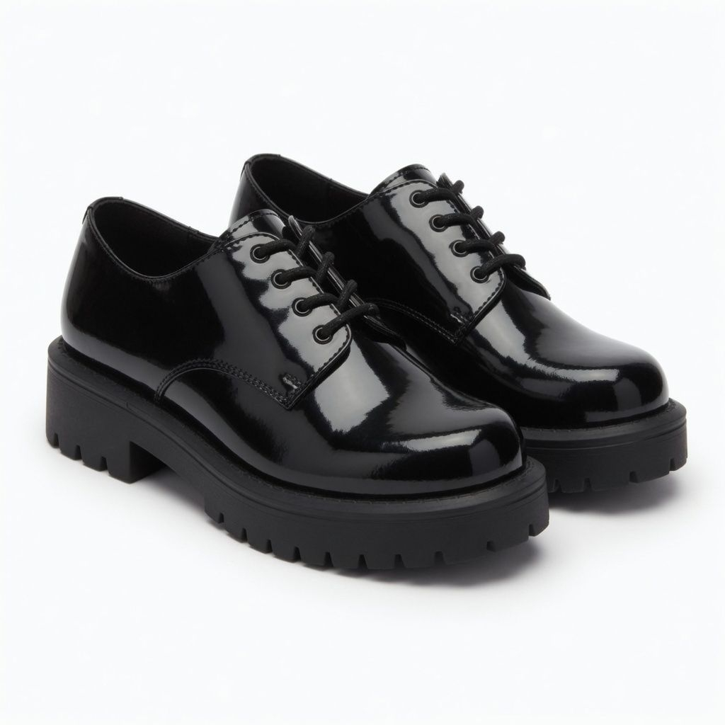 Mens Glossy Chunky Sole Lace Up Derby Shoes