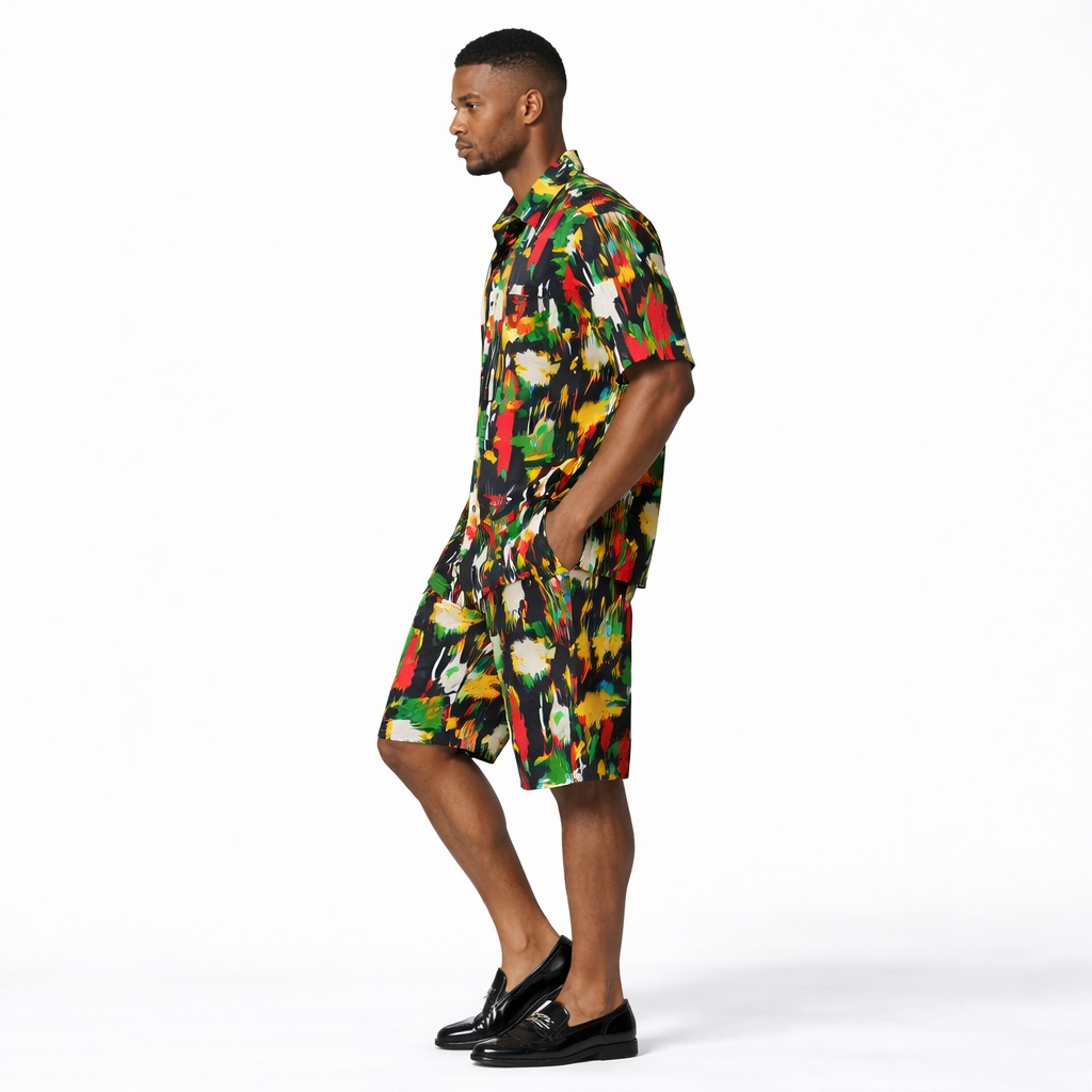 Mens  Multicolor  Abstract Print  Two Piece Short  Set
