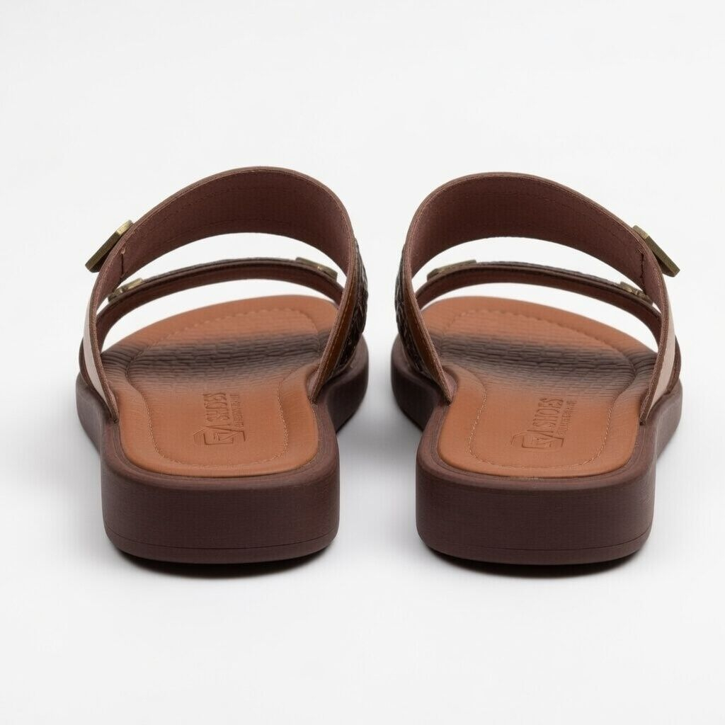 Mens Brown Double Strap Comfort Slide Sandal