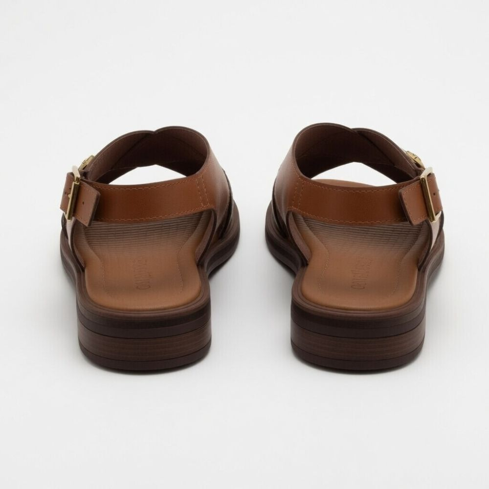 Mens Brown Cross Strap Slingback Leather Sandals