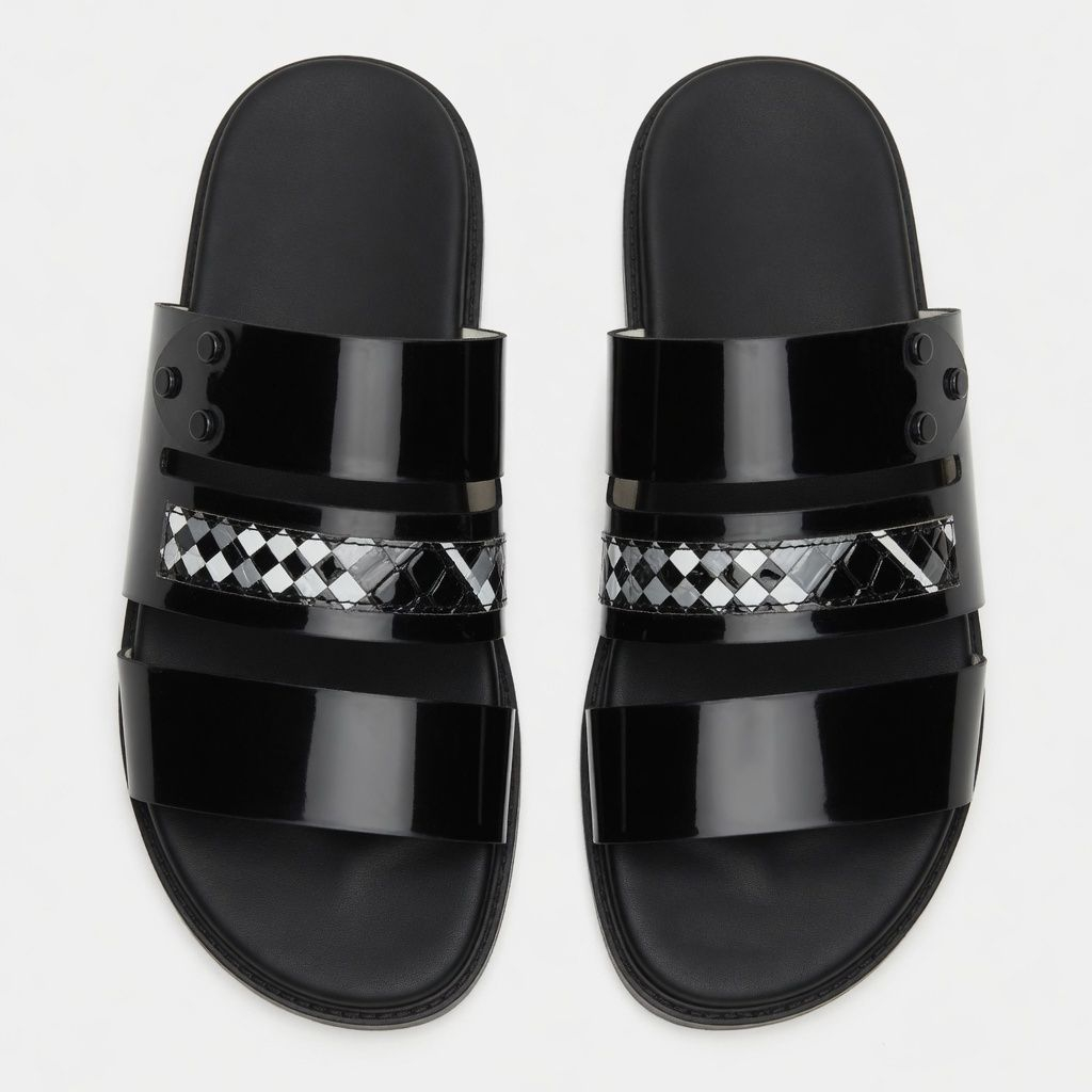 Mens Black Multi Strap Fashion Slide Sandals