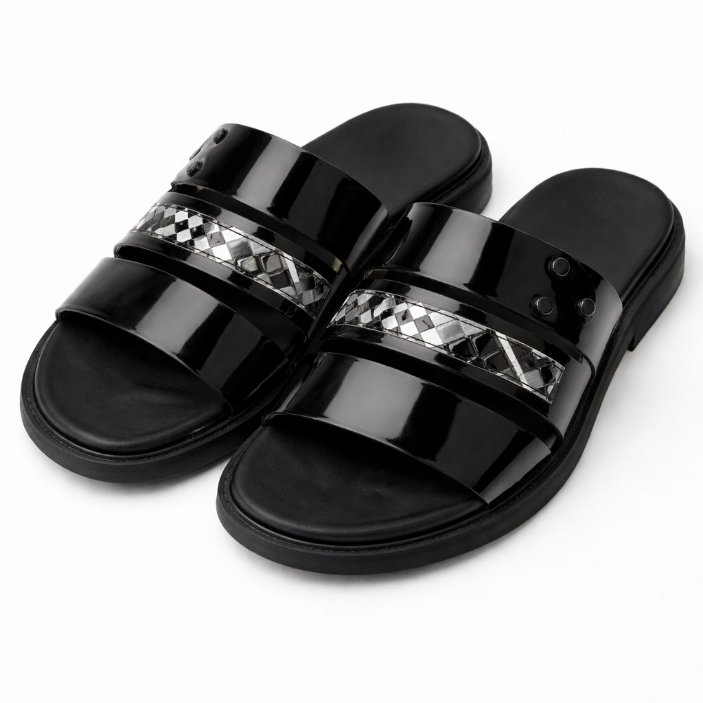 Mens Black Multi Strap Fashion Slide Sandals