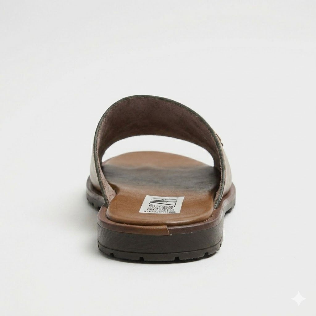Mens Brown Open Toe Leather Slide Sandals