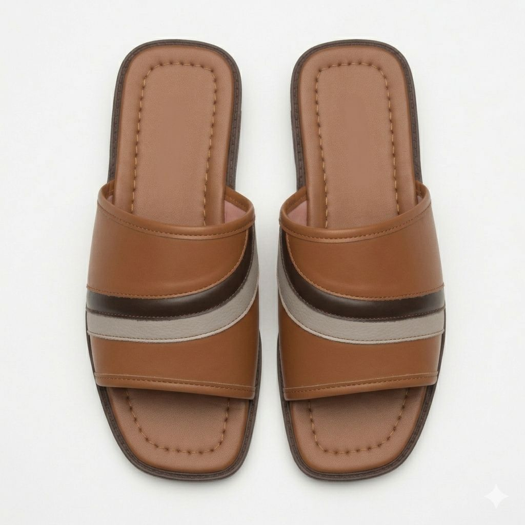 Mens Multi Stripe Leather Slide Sandals