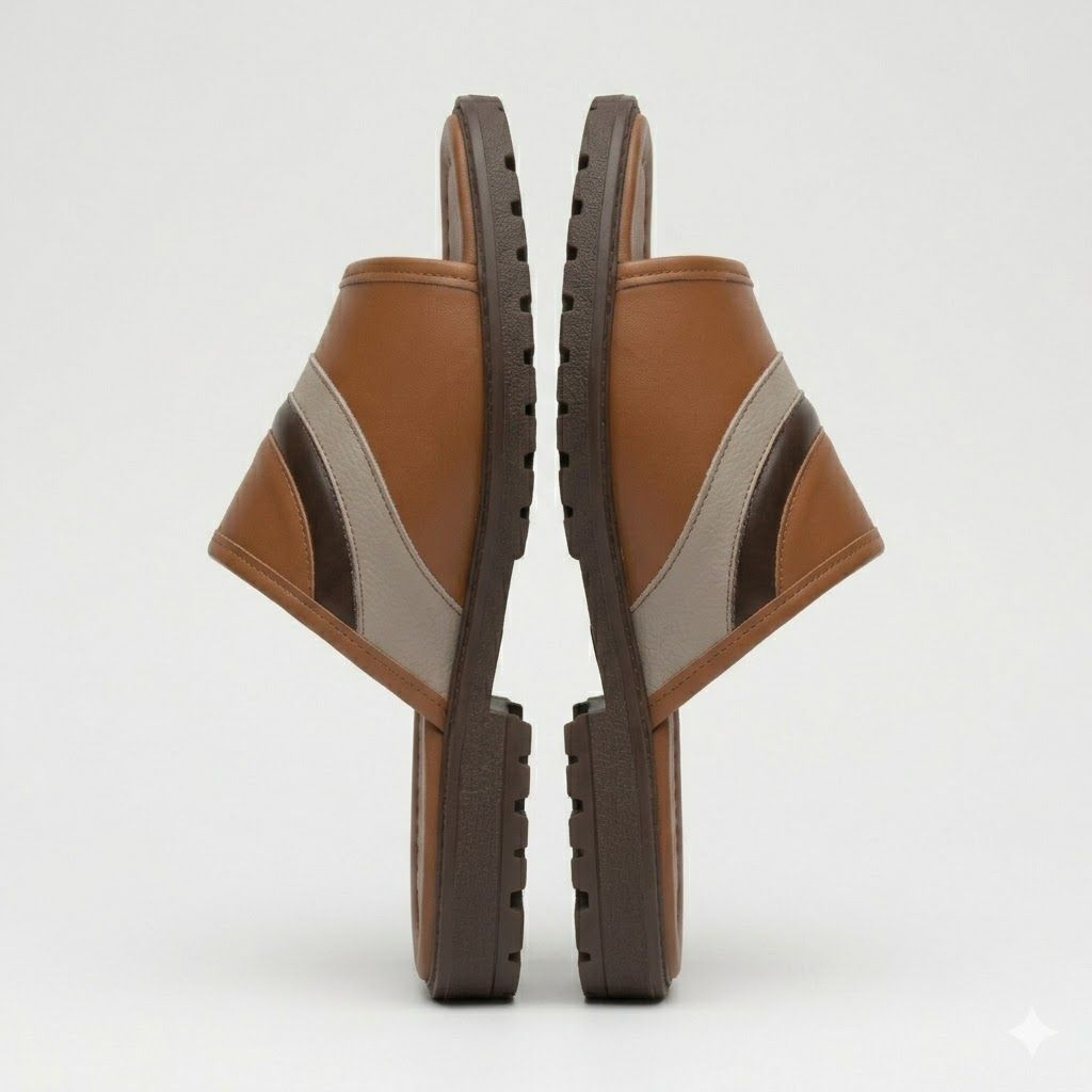 Mens Multi Stripe Leather Slide Sandals