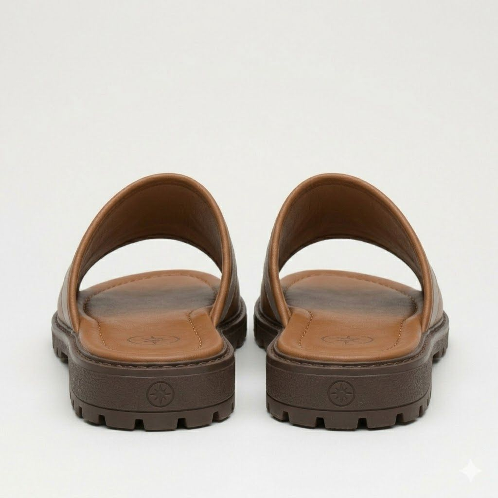 Mens Multi Stripe Leather Slide Sandals