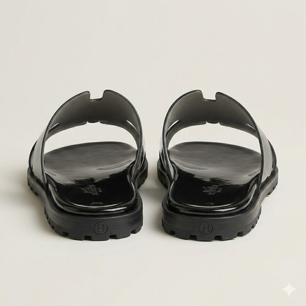 Mens Glossy Double Strap Slip On Sandal