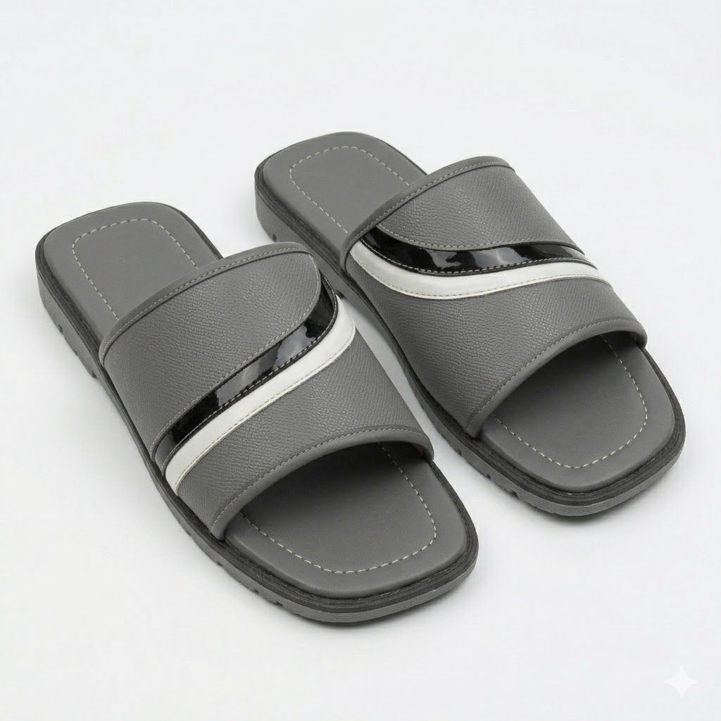 Mens Grey Open Toe Comfort Slide Sandals