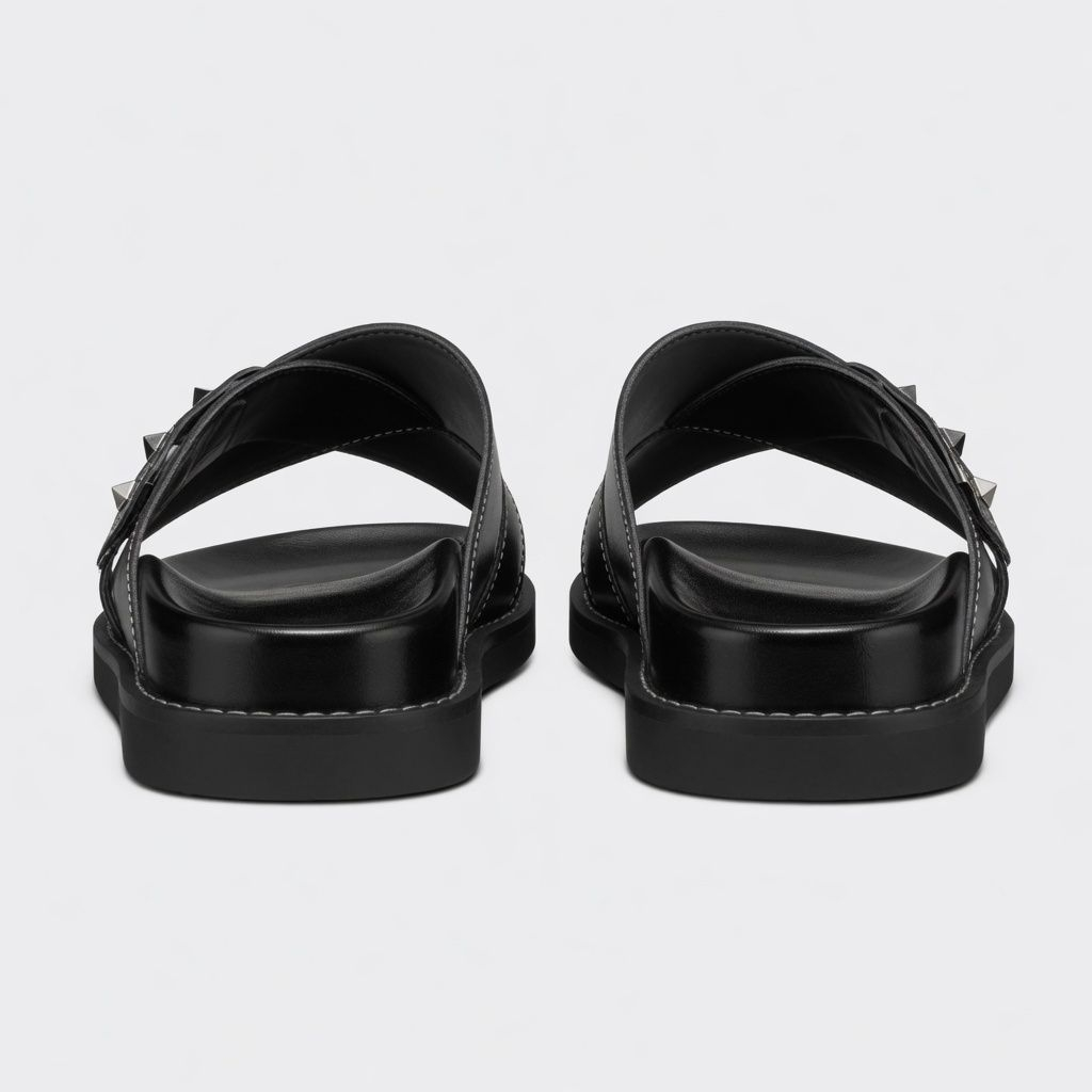 Classic Black Cross Strap Slide Sandals with Studded Detail