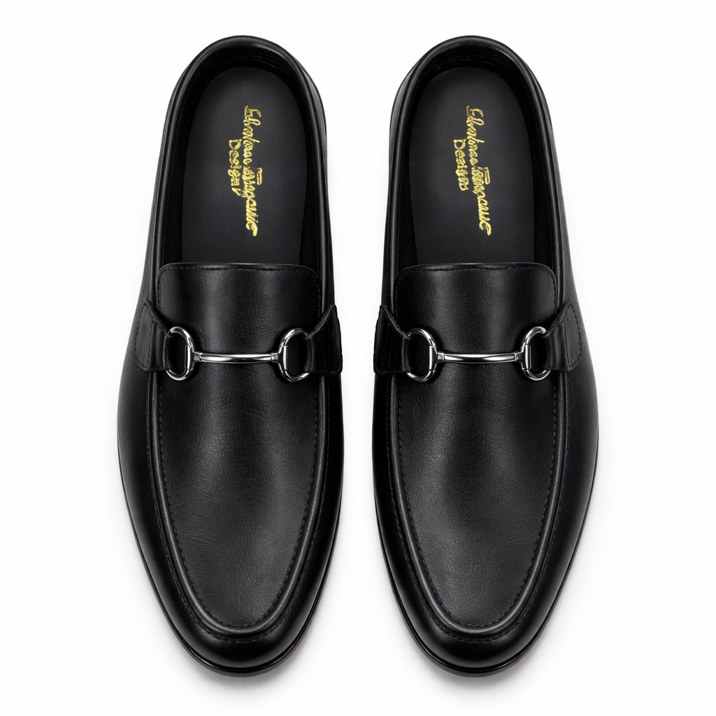 Mens Black Leather Horsebit  Classic  Loafers