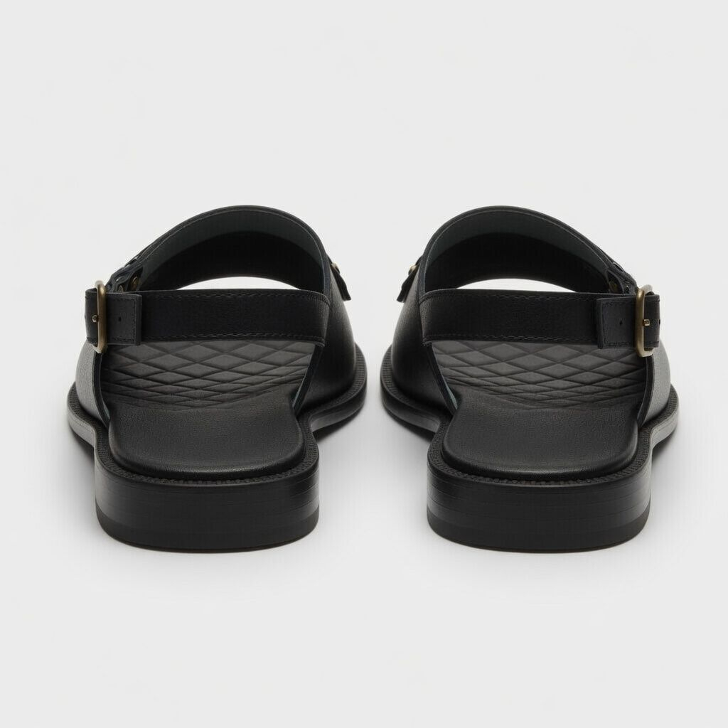Artisanal Obsidian Buckle Slingback Sandals