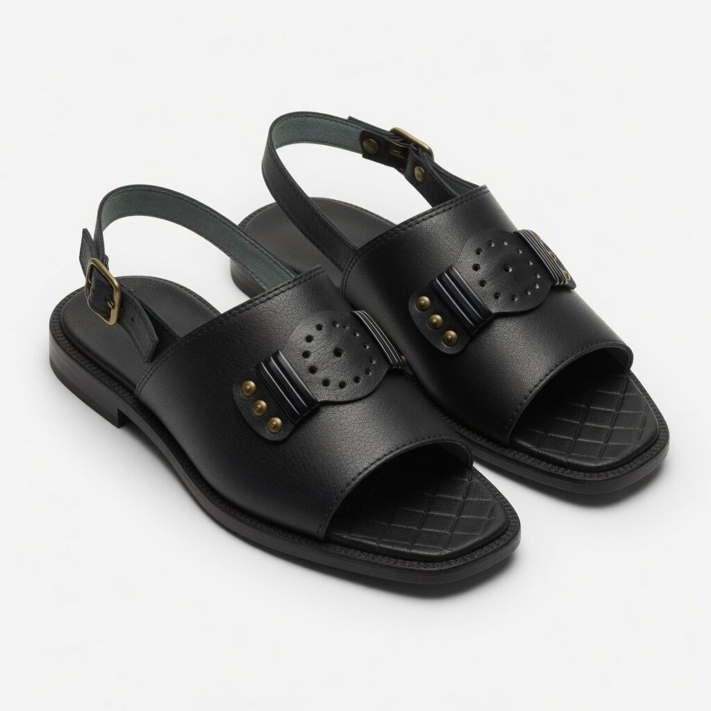 Artisanal Obsidian Buckle Slingback Sandals