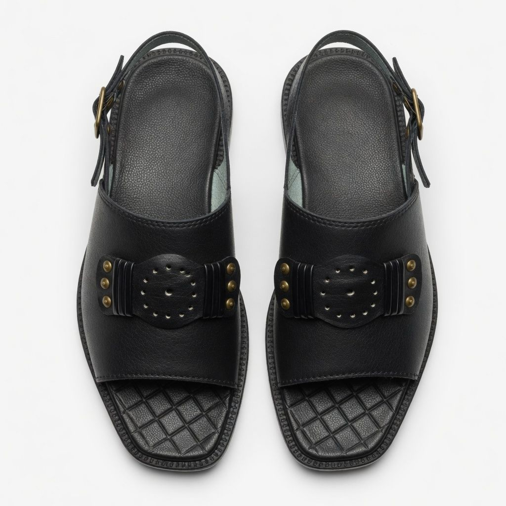 Artisanal Obsidian Buckle Slingback Sandals