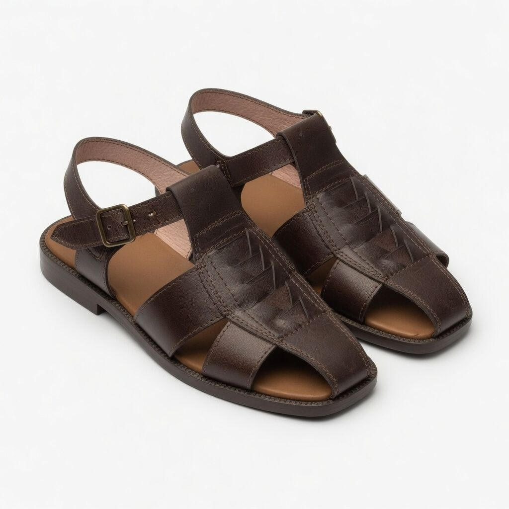 Mens Brown Leather Fisherman Sandals
