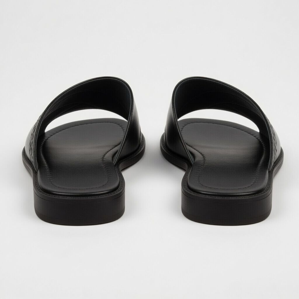 Mens Classic Black Leather Slide Sandals
