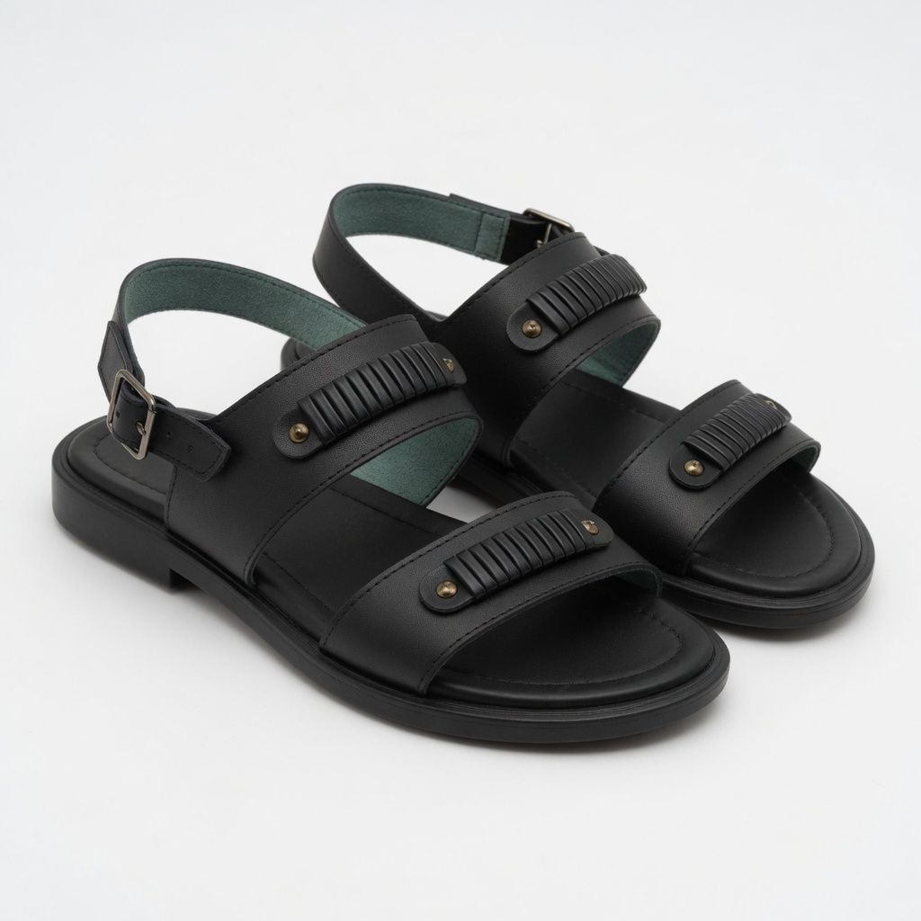Mens Black Double Strap Slingback Sandals