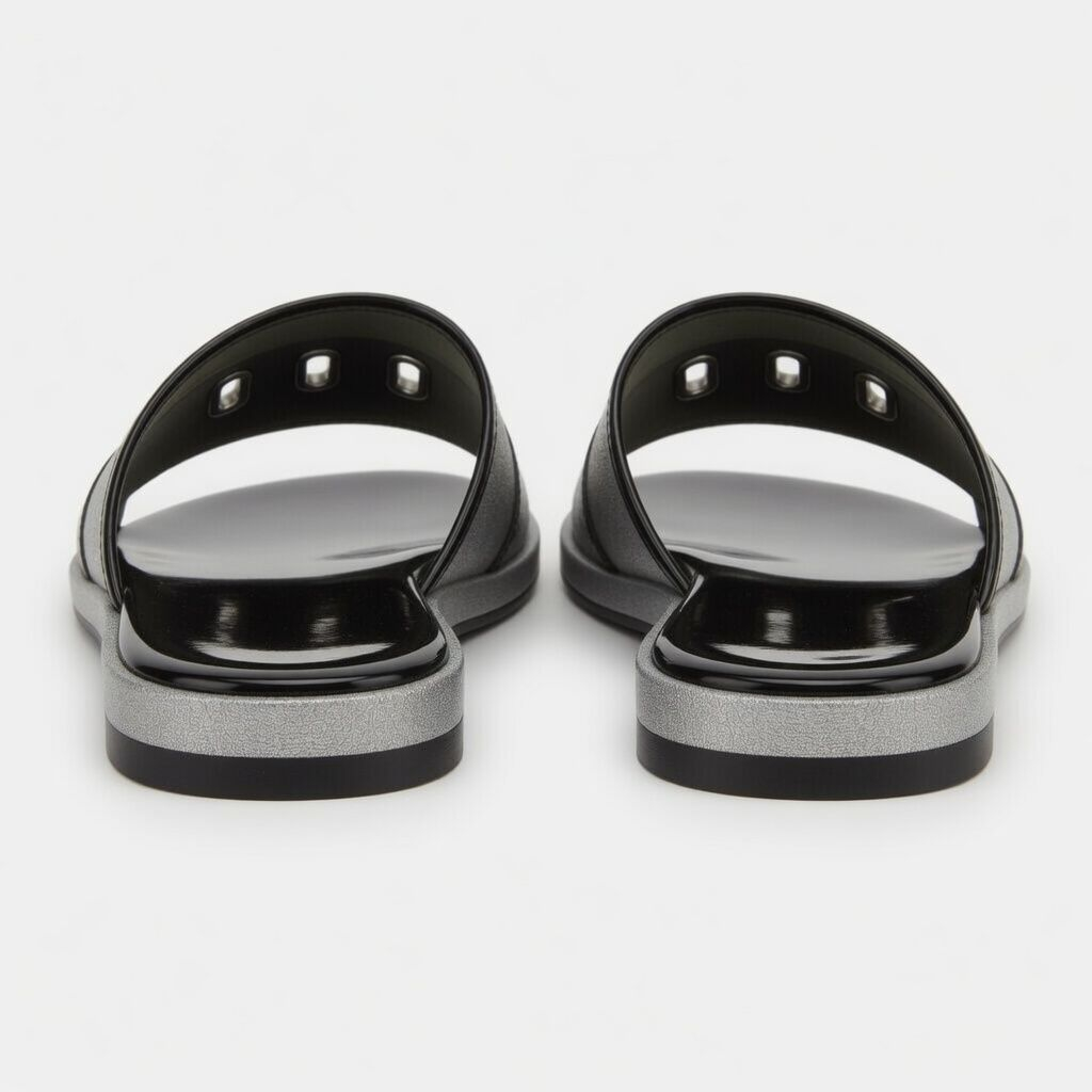 Mens Silver & Black Casual Slide Sandals