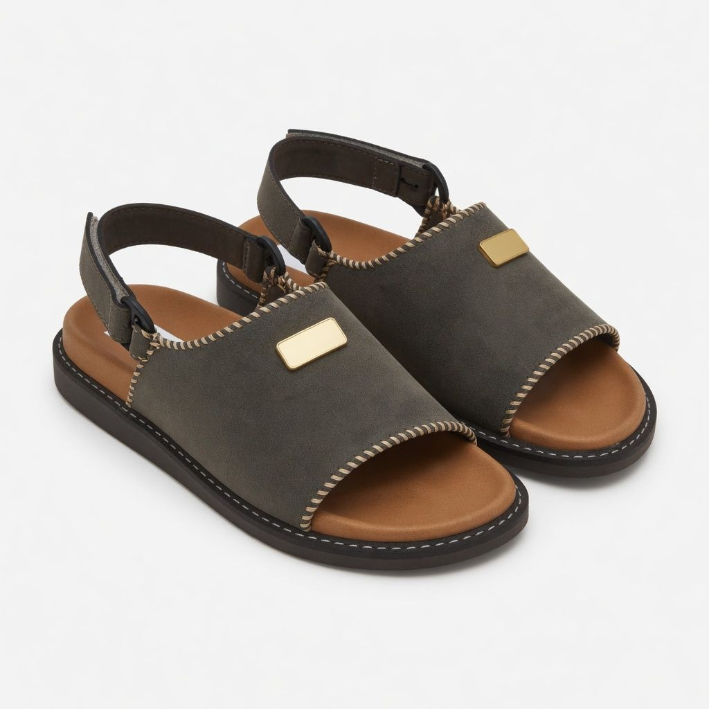 Artisanal Slate Grey Whipstitched Slingback Sandals