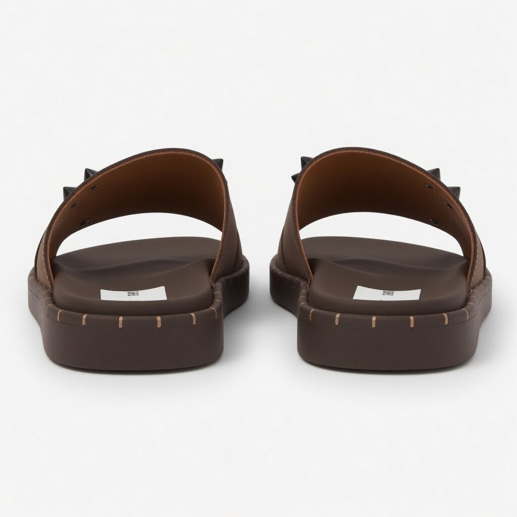 Artisanal Taupe Studded M Emblem Slides