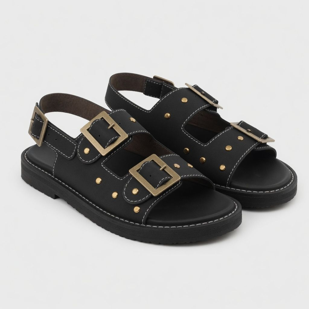 Artisanal Slate Grey Utility Buckle Sandals